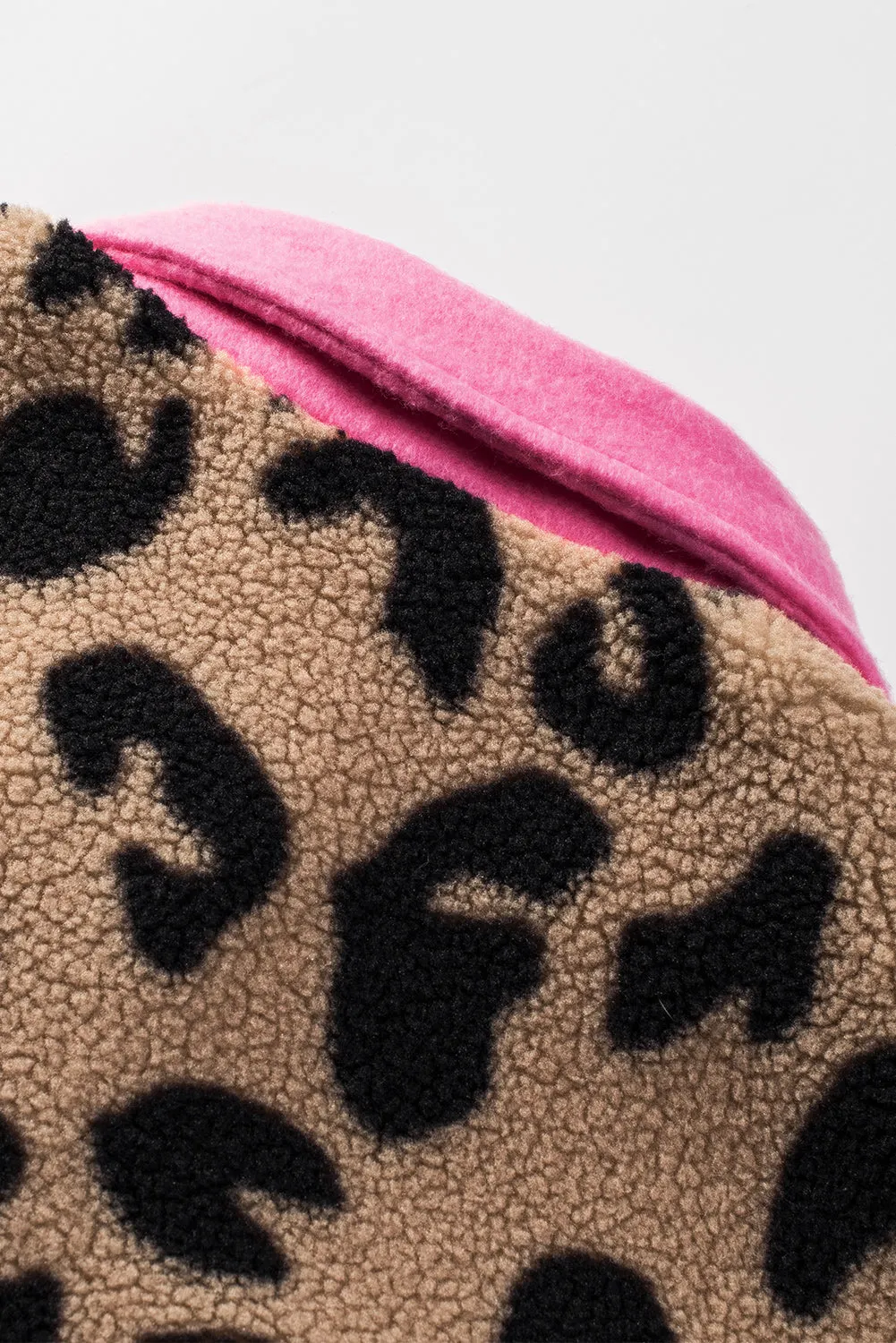 Pink Leopard Print Teddy Shacket