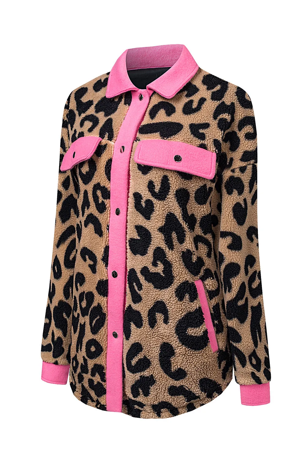 Pink Leopard Print Teddy Shacket