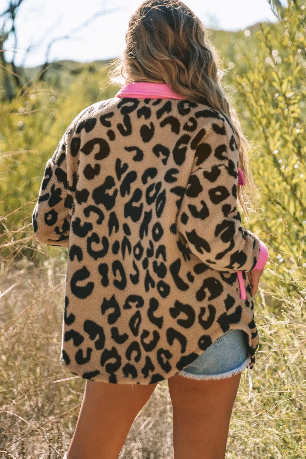 Pink Leopard Print Teddy Shacket