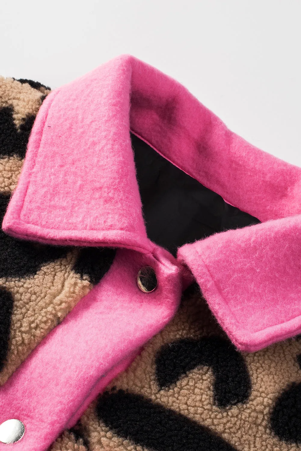 Pink Leopard Print Teddy Shacket