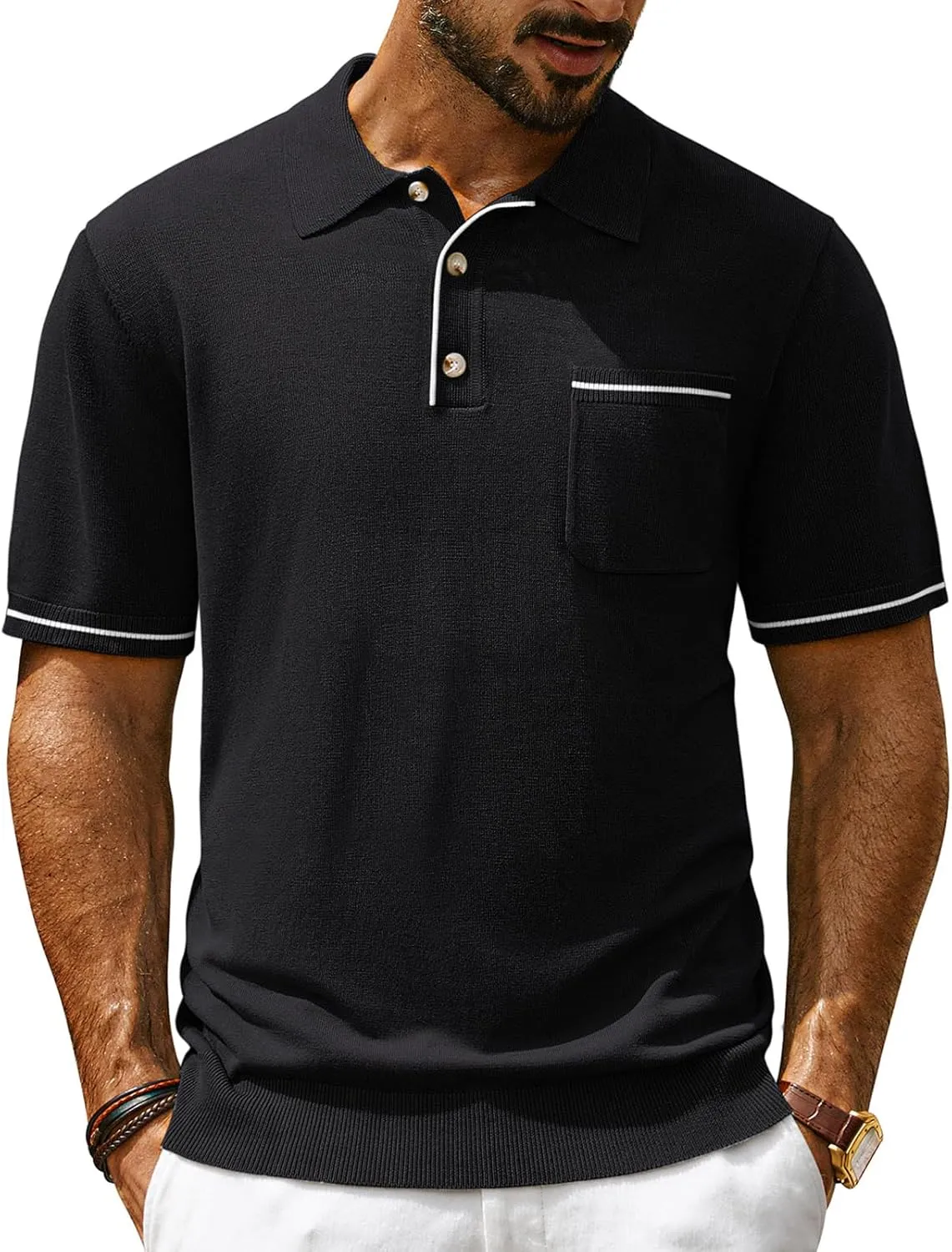 PJ PAUL JONES Men Polo Shirts Short Sleeve Men's Shirts Contrast Color Knit Shirt