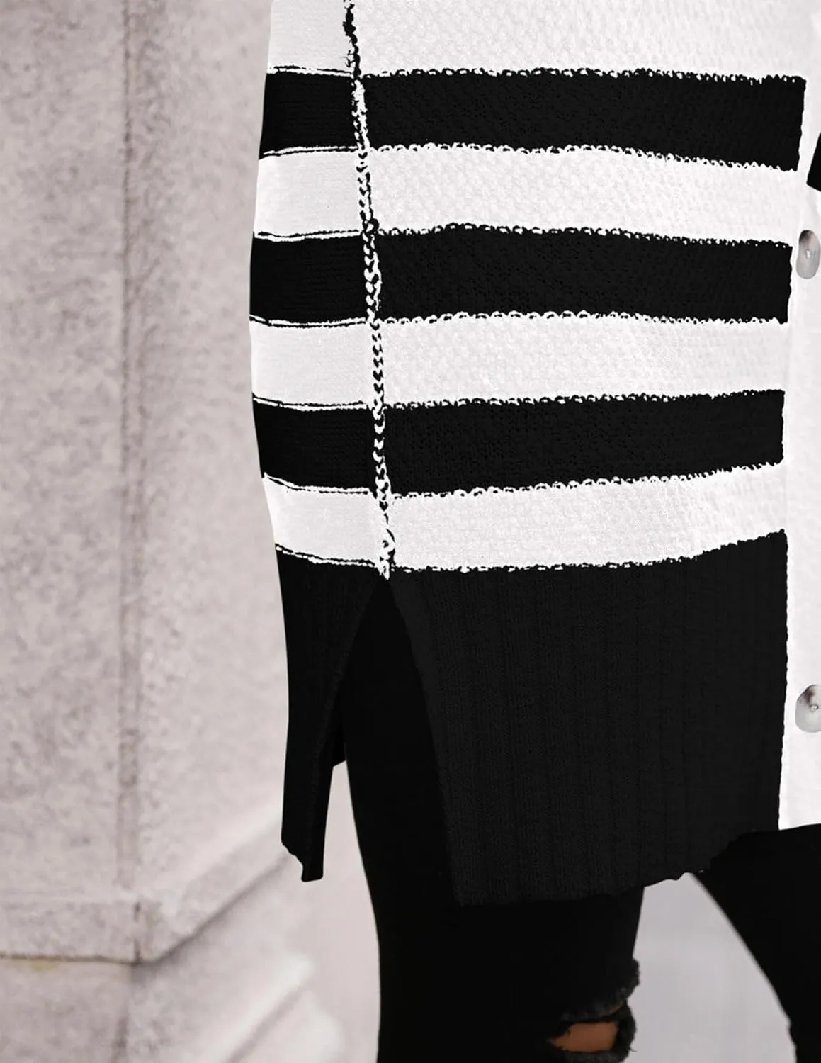 PRETTYGARDEN Women's Winter Striped Cardigan Sweaters Long Sleeve Button Down Open Front Chunky Knit Oversized Sweater Coat