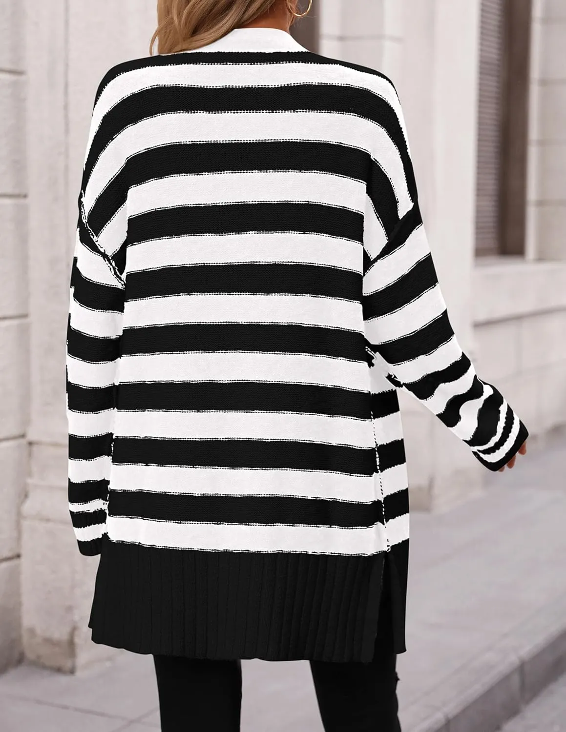 PRETTYGARDEN Women's Winter Striped Cardigan Sweaters Long Sleeve Button Down Open Front Chunky Knit Oversized Sweater Coat