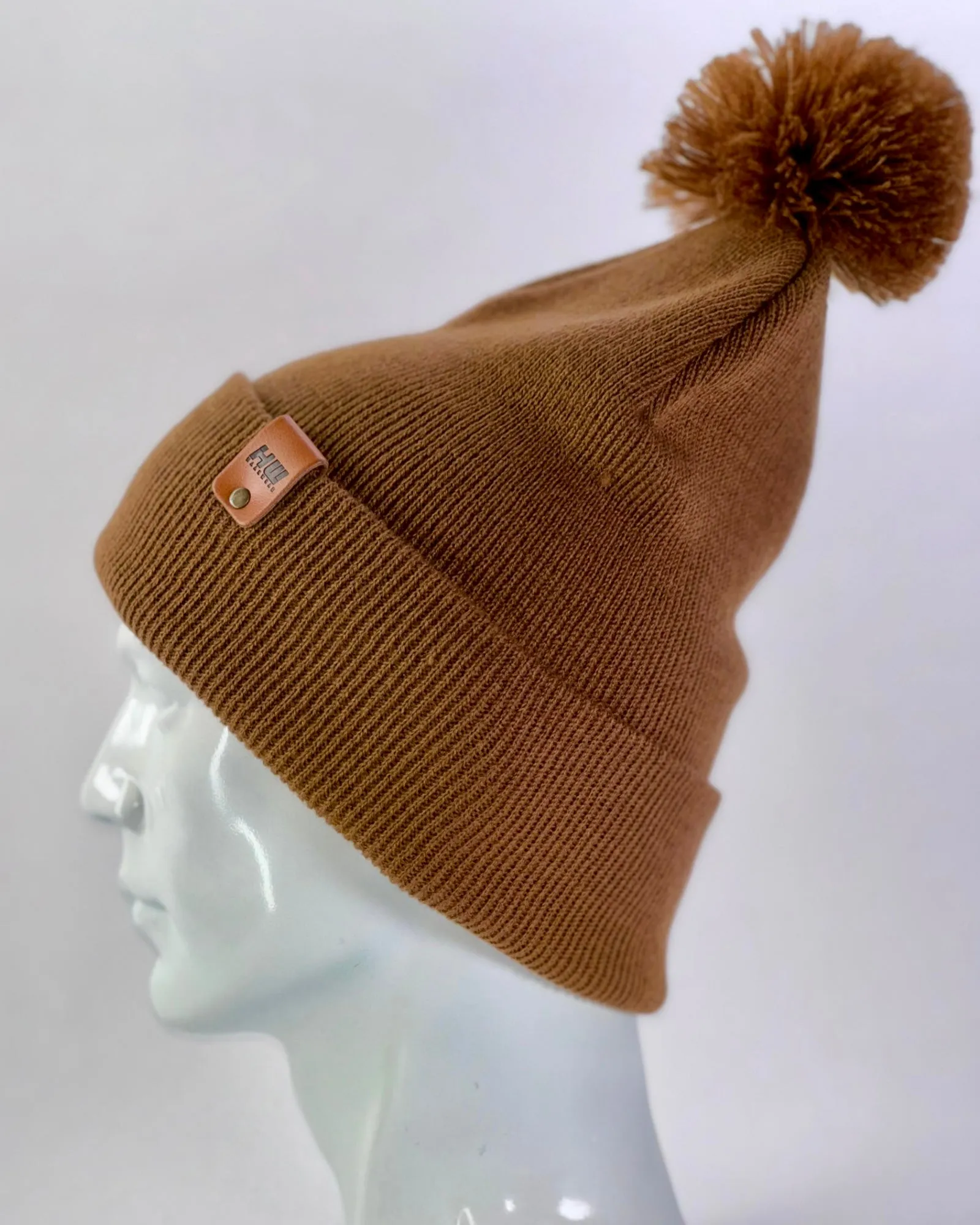 PTD100 HAAKWEAR Pom Pom Beanie - Made in USA- Camel Brown
