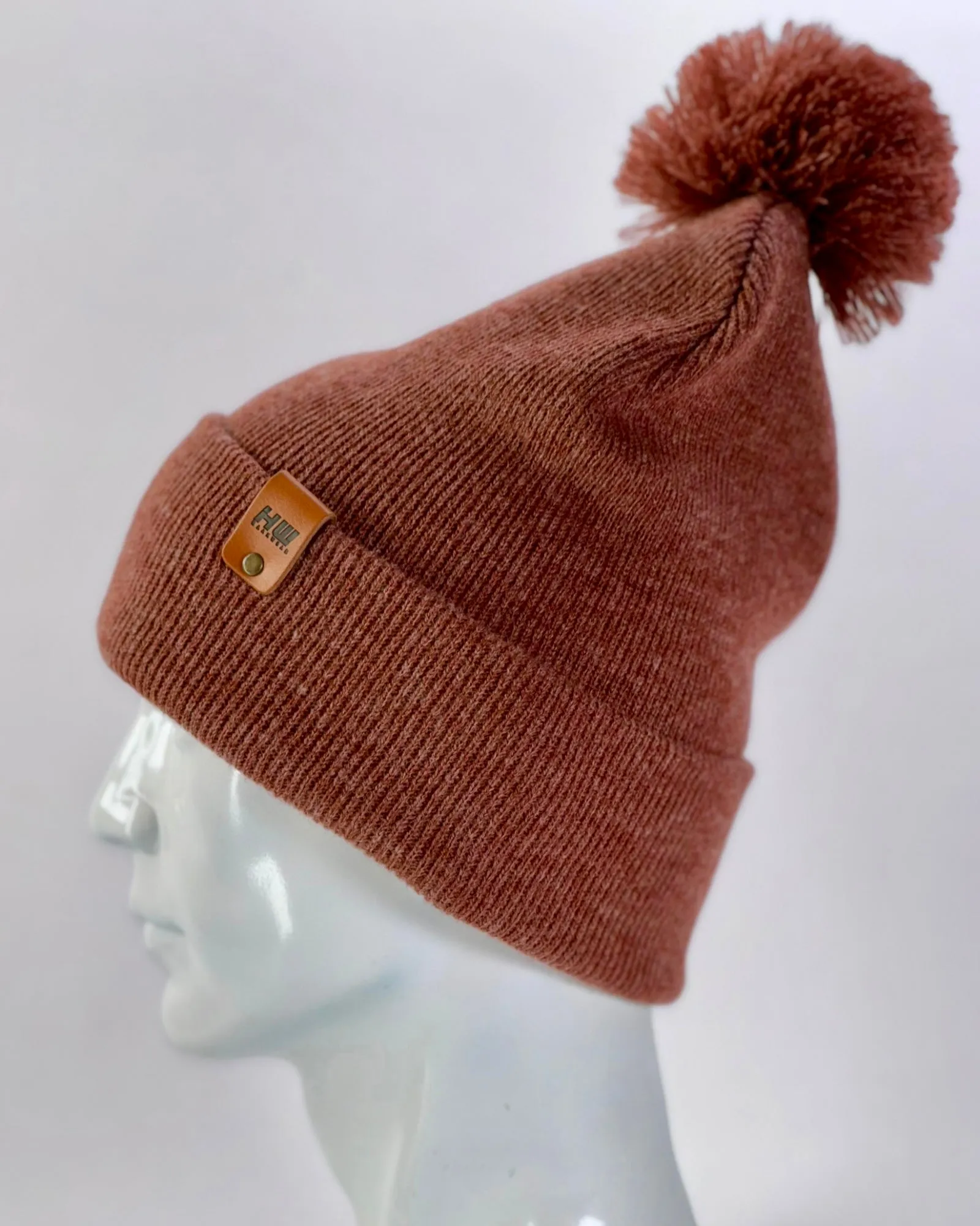 PTD103 HAAKWEAR Pom Pom Beanie - Made in USA - Rusty Burgundy
