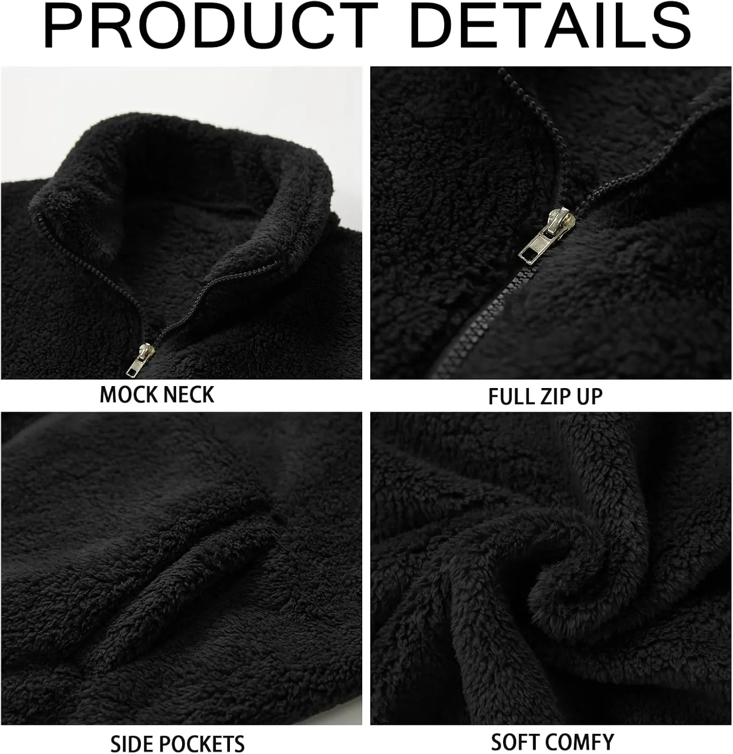 Runcati Mens Fuzzy Sherpa Jacket Cardigan Fleece Long Sleeve Full Zip Open Front Thermal Coat Fall Winter Outwear