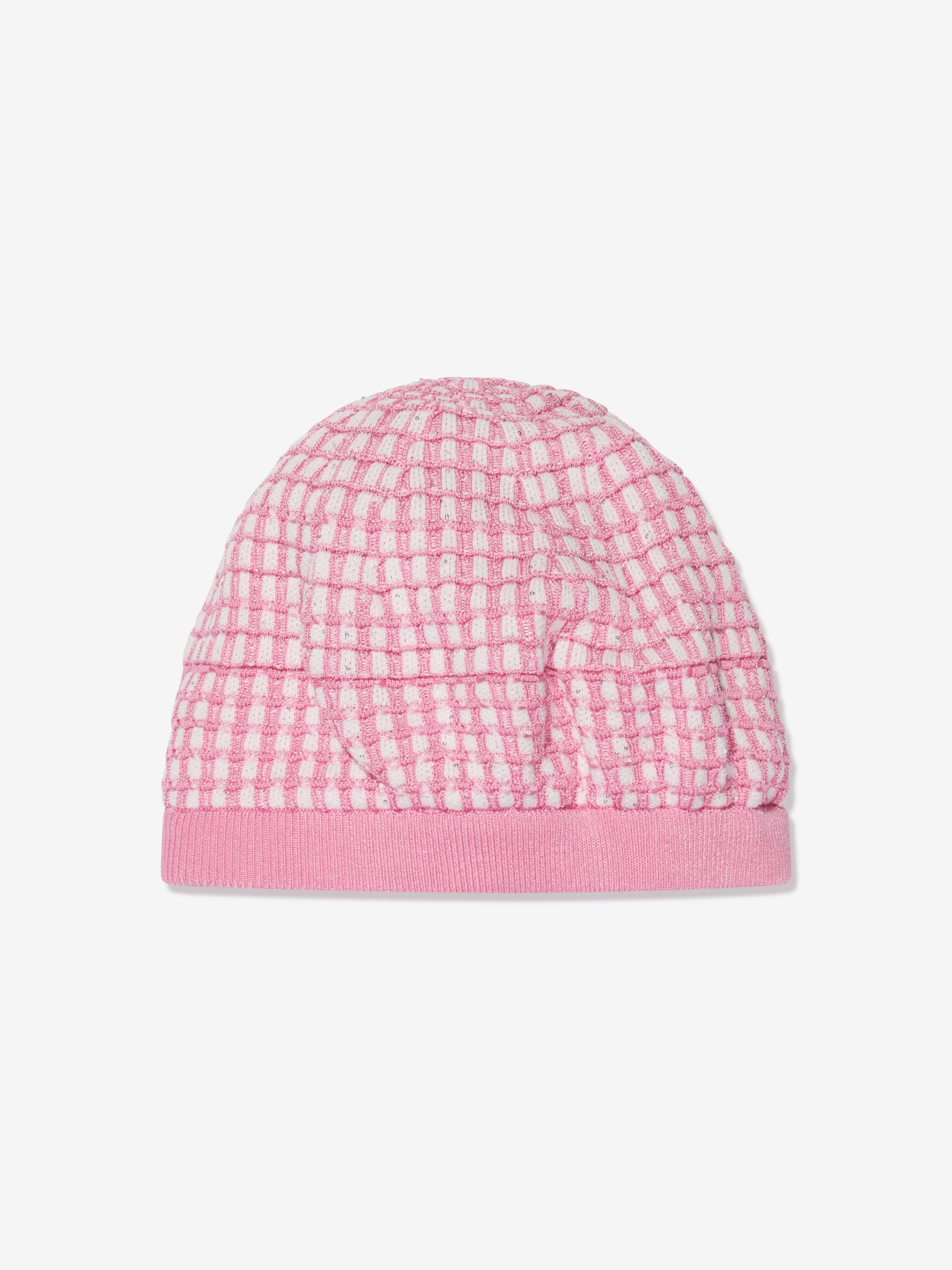 Self Portrait Girls Knit Beret in Pink