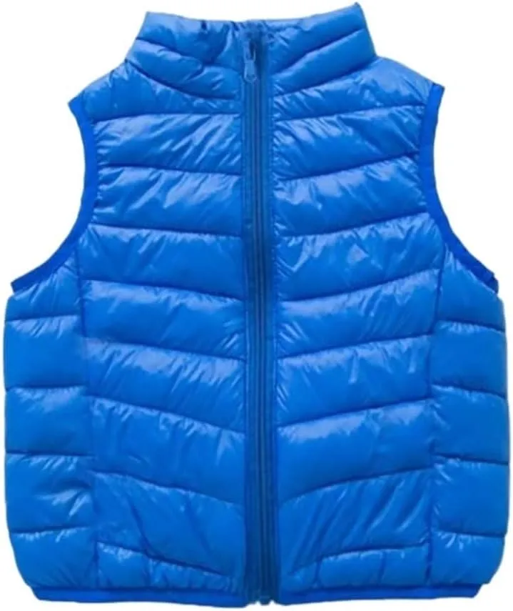 Vest Lightweight Boys Girls Down Vest Puffer Vest High Neck Quilted Outwear Sleeveless Zipper Up Puffer Vest Outdoor(Blue1,Medium)