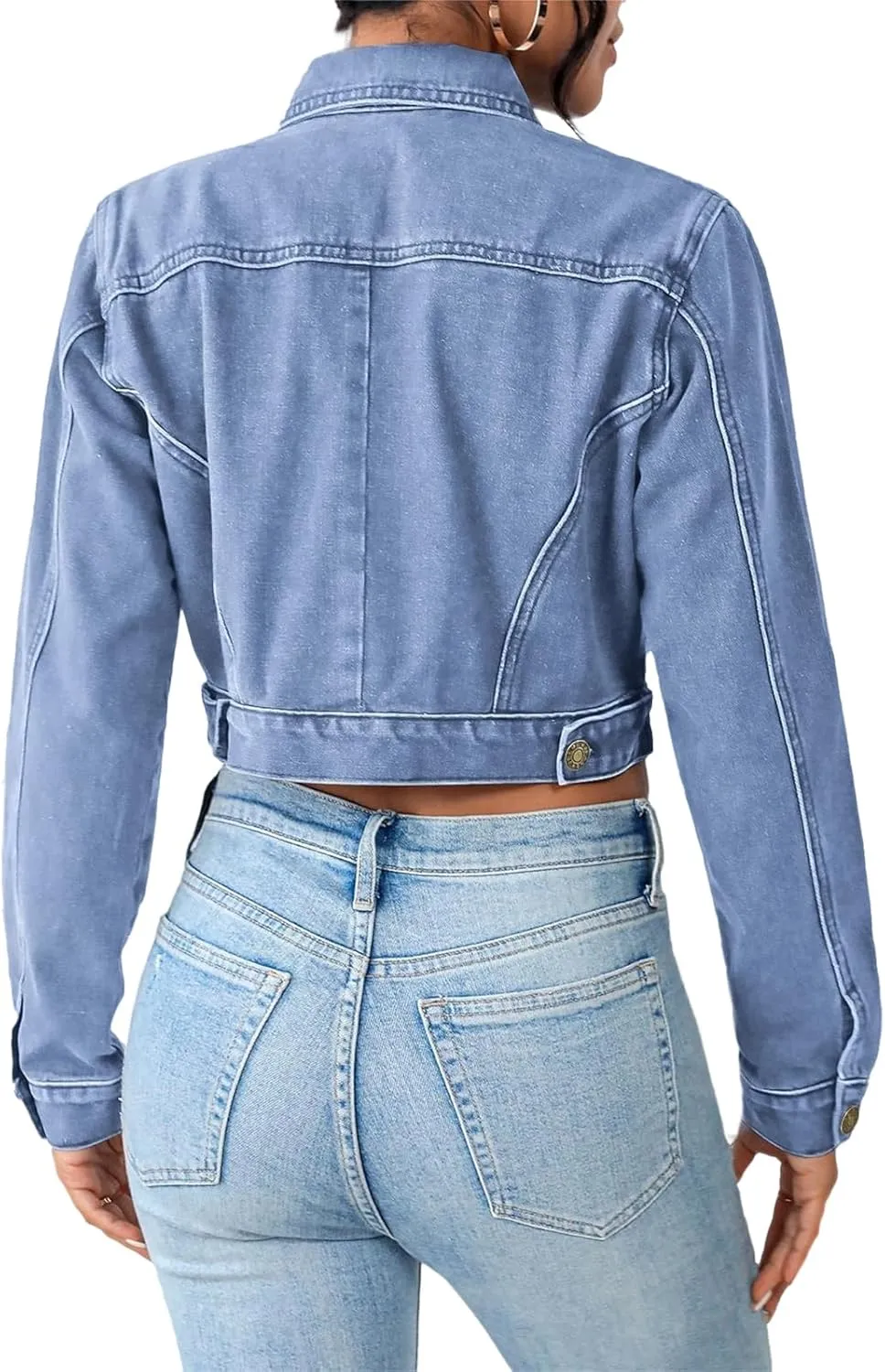 Women's Cropped Denim Washed Distressed Button Down Long Sleeve Jean Jacket Coats