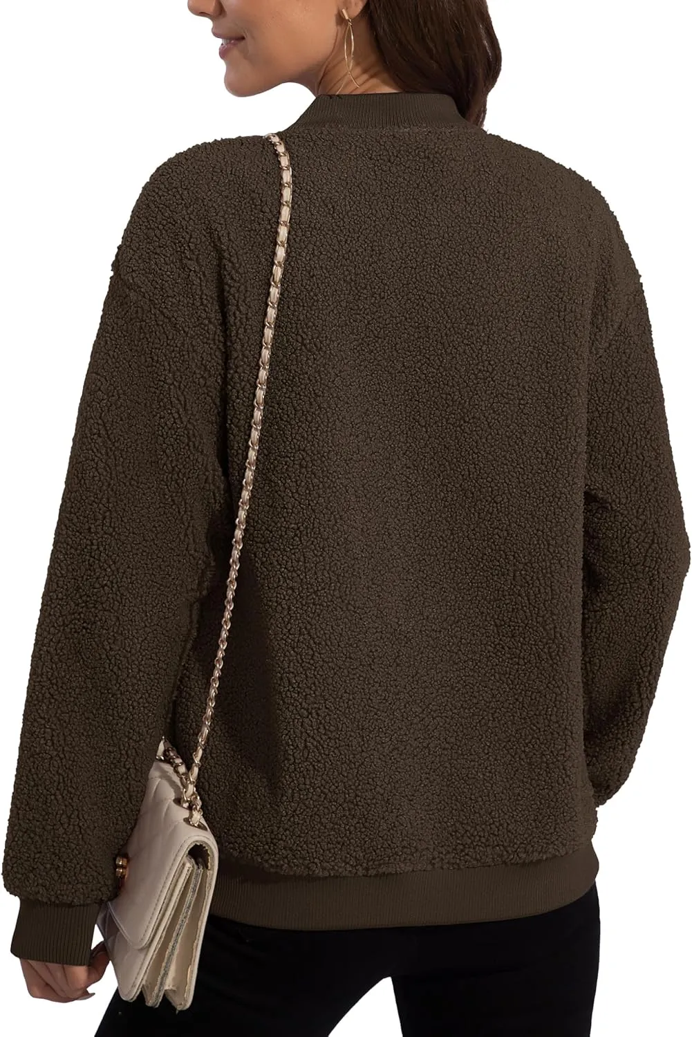 YUCOLEN Women's Fleece Bomber Jacket Trendy Full Zip Sherpa Jackets Warm Winter Coat with Pockets