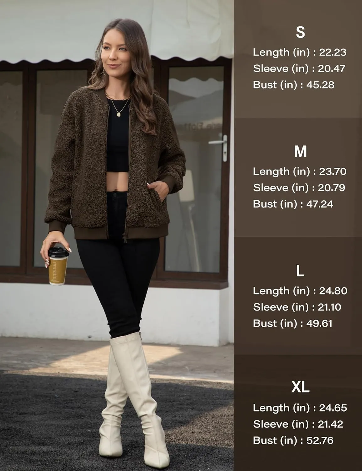 YUCOLEN Women's Fleece Bomber Jacket Trendy Full Zip Sherpa Jackets Warm Winter Coat with Pockets